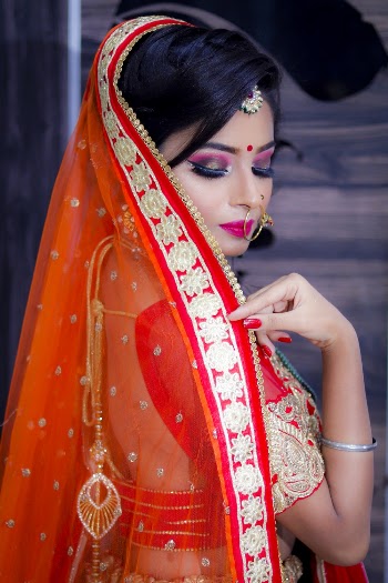 Woman Wearing Red and Grey Saree Dress