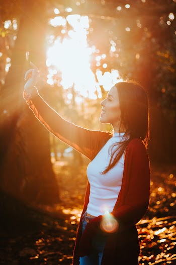 Woman Wearing Red Cardigan