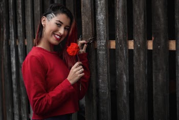 Woman Wearing Red Crew Neck Sweater