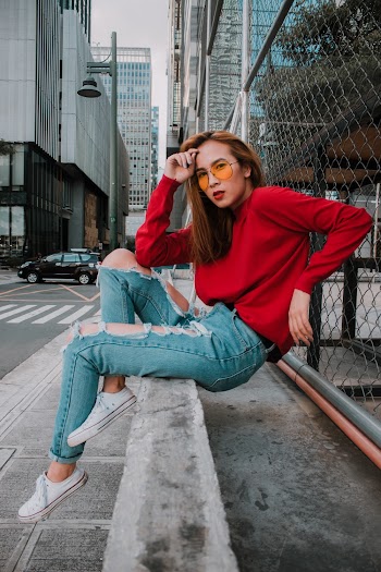 Woman Wearing Red Crew-neck Sweater