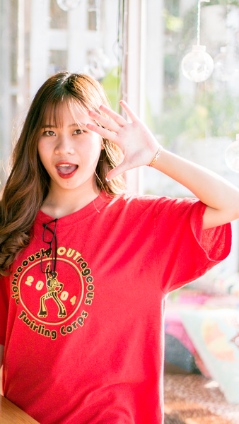 Woman Wearing Red Crew-neck T-shirt