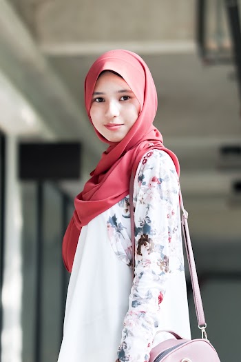 Woman Wearing Red Hijab Scarf