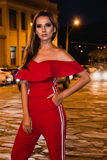 Woman Wearing Red Jumpsuit