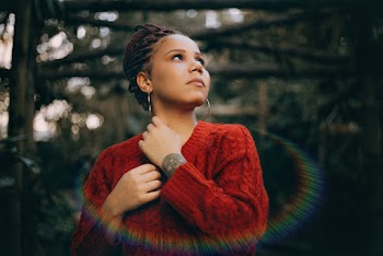 Woman Wearing Red Knit Sweater