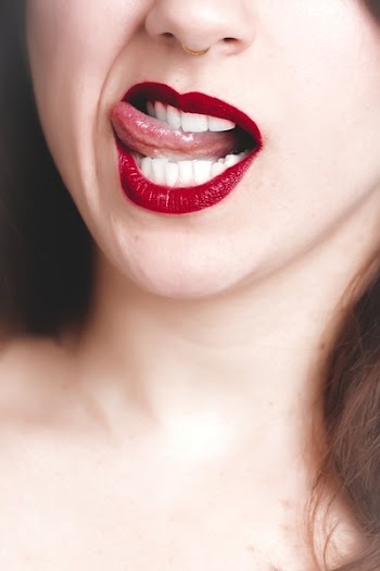 Woman Wearing Red Lipstick