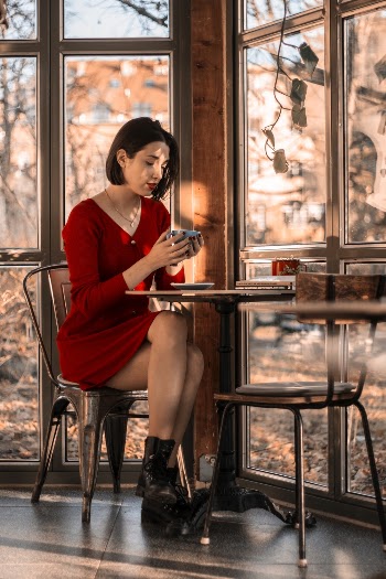 Woman Wearing Red Long-Sleeved Dress