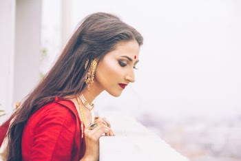 Woman Wearing Red Sari