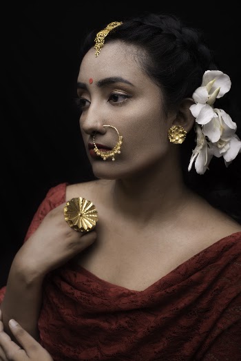 Woman Wearing Red Scoop-neck Blouse With White Flower Near Her Ear