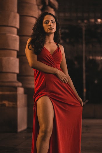 Woman Wearing Red Spaghetti Strap Dress