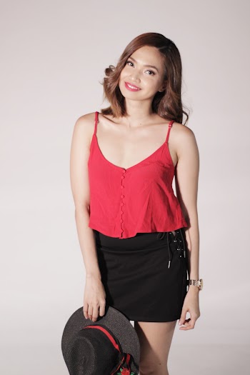 Woman Wearing Red Spaghetti Strap Top