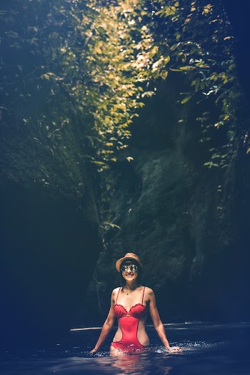 Woman Wearing Red Swimsuit