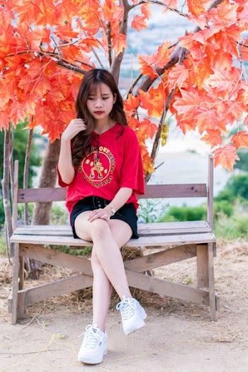 Woman Wearing Red V-neck Shirt