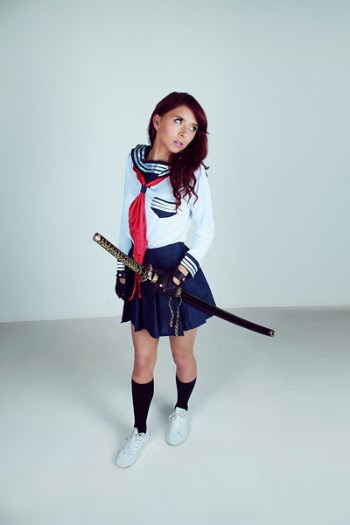 Woman Wearing School Uniform Samurai Outlook Carrying Katana