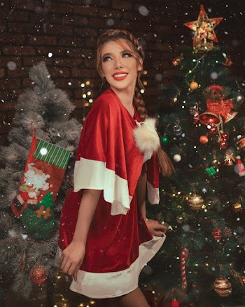 Woman Wearing White and Red Christmas Dress