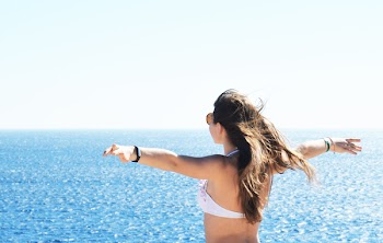 Woman Wearing White Bikini Top Standing Near Body of Water