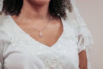 Woman Wearing White Floral V-neck Dress