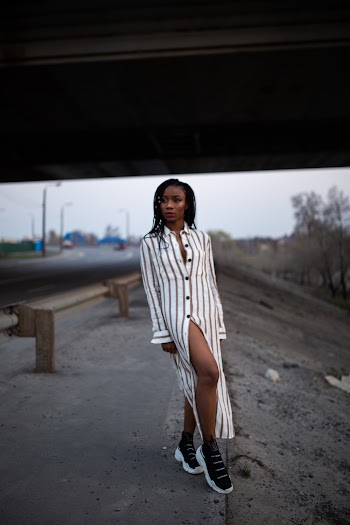 Woman Wearing White Striped Dress