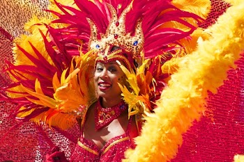 Woman Wearing Yellow Pink Costume