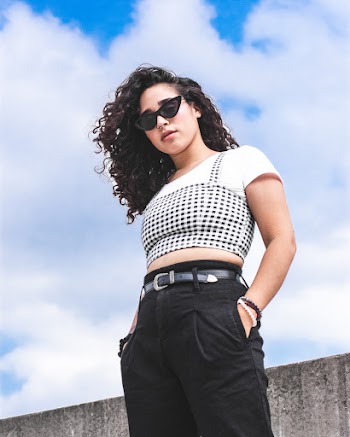 Woman Wears Black Frame Sunglasses