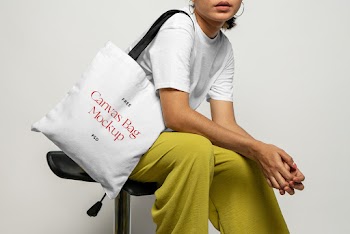 Woman Wears Canvas Bag Mockup