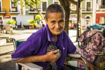 Woman Wears Purple Polo Shirt Sitting on Wheelchair