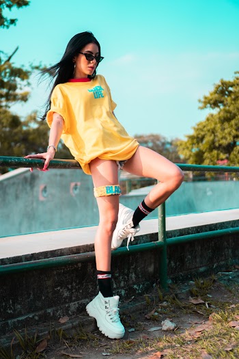 Woman Wears Yellow Crew-neck T-shirt