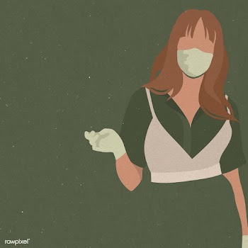 Woman with a face mask and latex gloves during COVID-19 on a green bac.. | Free  illustration - 2318652