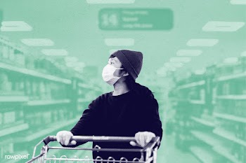 Woman with a face mask  buying food in a supermarket during coronaviru.. | Free  illustration - 2310689