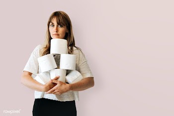 Woman with a pile of toilet tissue rolls | Free  psd mockup - 2315392