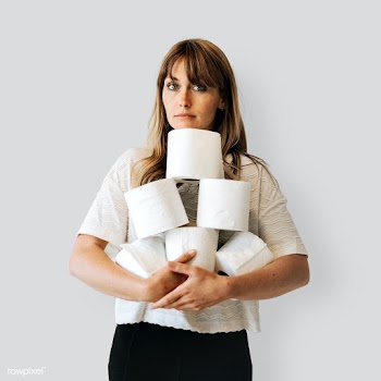 Woman with a pile of toilet tissue rolls | Free  psd mockup - 2315394