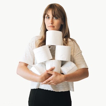 Woman with a pile of toilet tissue rolls | Free  transparent png - 2315393
