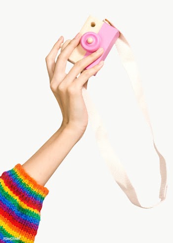 Woman with a pink wooden camera toy mockup | Free  transparent png - 2299579