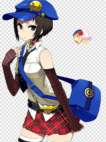 Woman with blue cap and bag anime character transparent background PNG clipart
