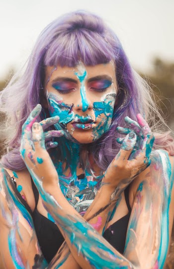 Woman With Blue Paint