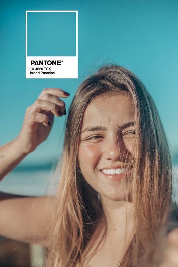 Woman With Brown Hair With Pantone Color Text Overla