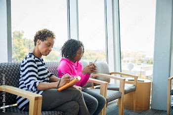 Woman with daughter in medical office