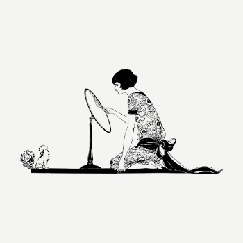 Woman with mirror drawing, vintage | Free PSD - rawpixel