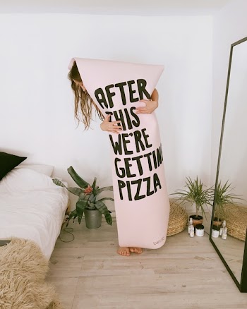 Woman With Pink and Black After This We're Getting Pizza-printer Textile