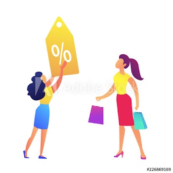 Woman with shopping bags and shop discount tag vector illustration
