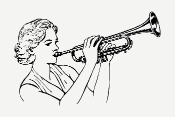 Woman with trumpet drawing, vintage | Free PSD - rawpixel