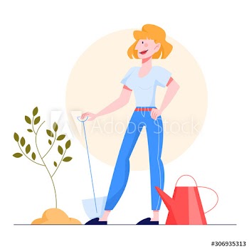 Woman working in the garden with shovel