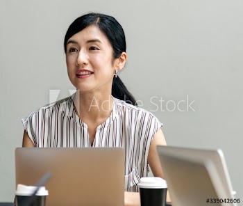 Woman working on a laptop