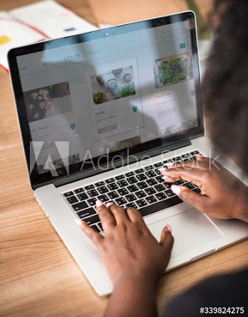 Woman working on a laptop