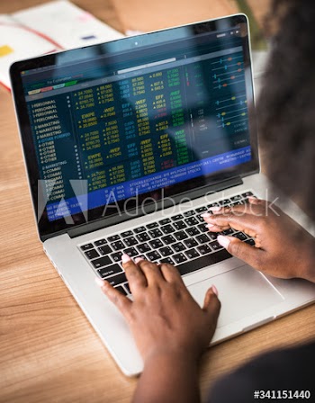 Woman working on a laptop
