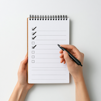 Woman Writing on Checklist with Pen