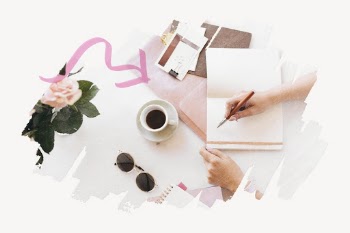 Woman writing on notebook, brush | Free PSD - rawpixel