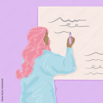 Woman writing on whiteboard
