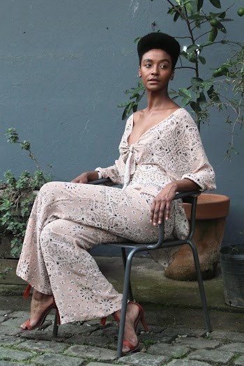 Women's Beige and Gray Floral Dress