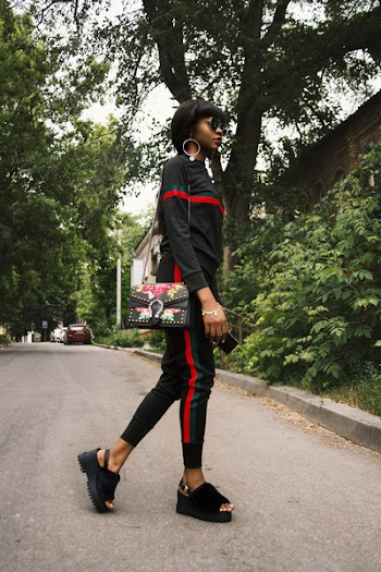 Women's Black and Red Jacket and Sweat Pants