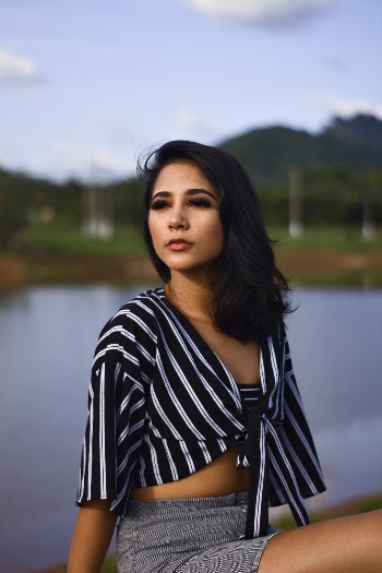 Women's Black and White Striped Long Sleeve Shirt